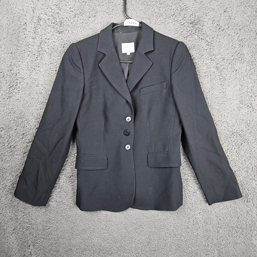 Armani‎ Collezioni Womens Black Wool Blazer Jacket Size 40 Made in Italy